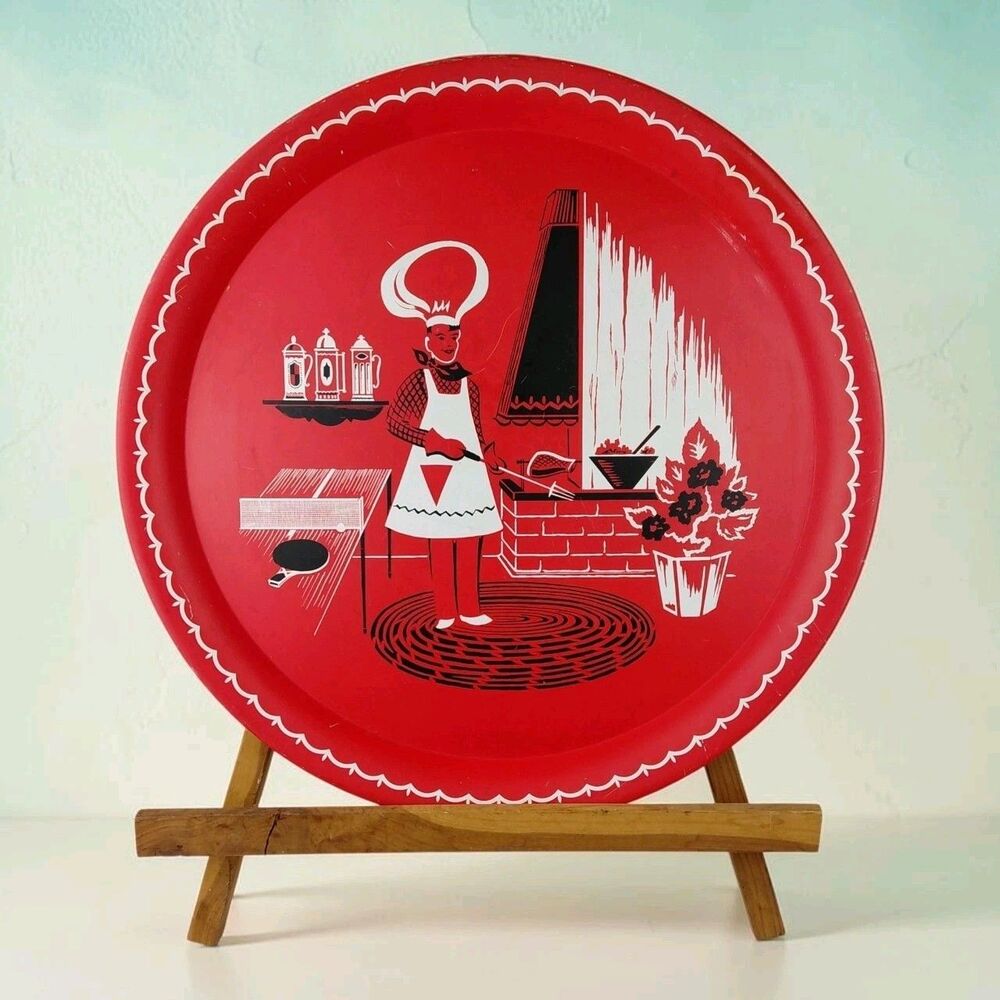 Vtg Marcelline Stoyke BBQ Design Tray Kitsch Retro Kitchen Decor MCM Summer 16"